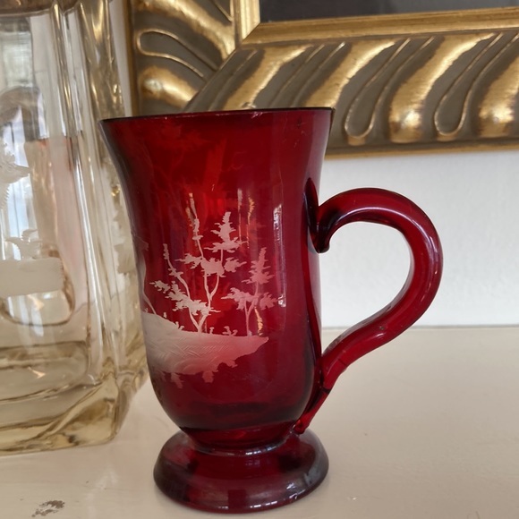 Antique Etched Glass w Stag - Picture 3 of 9